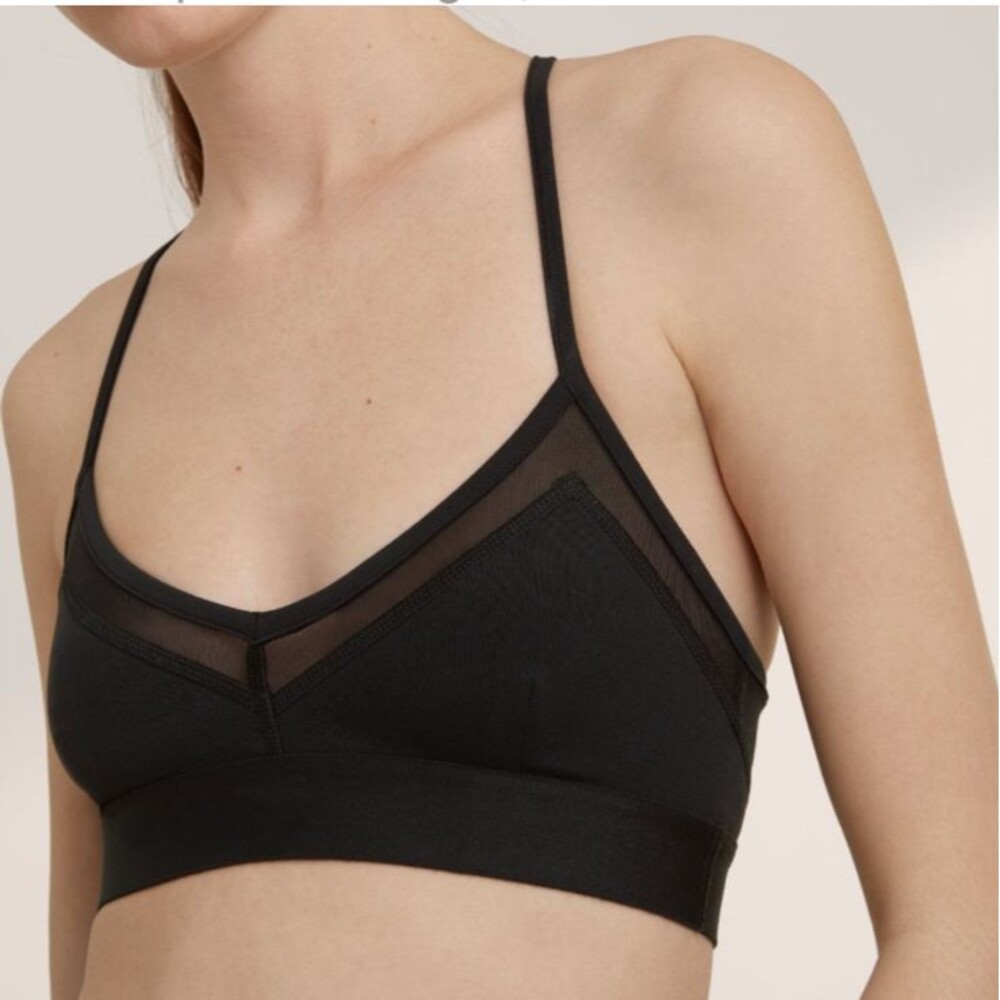 Aritzia Tna Mesh V Cut Skinny Strap Black Bralette Size‎ XS
